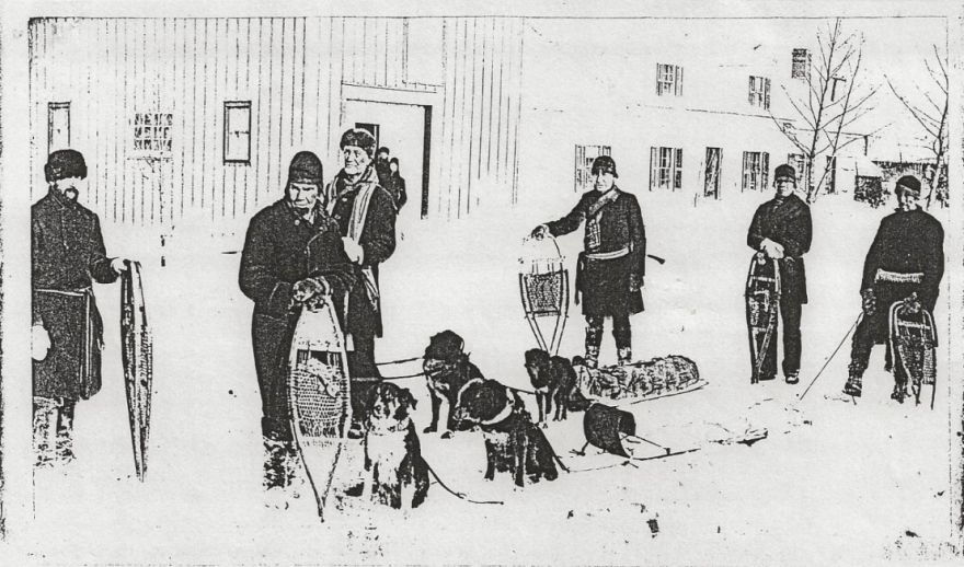 George E. Bernier and other sled-dog mailmen in Michigan’s Upper Peninsula in the 1870s. (courtesy: Jeff Annatoyn)