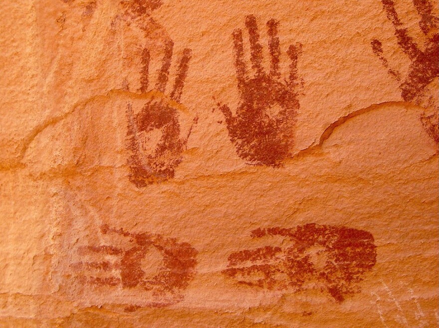 A hard-to-reach rock art on a panel in the remote Lukachukai Mountains of the Navajo Nation features rows of 1,500-year-old handprints.