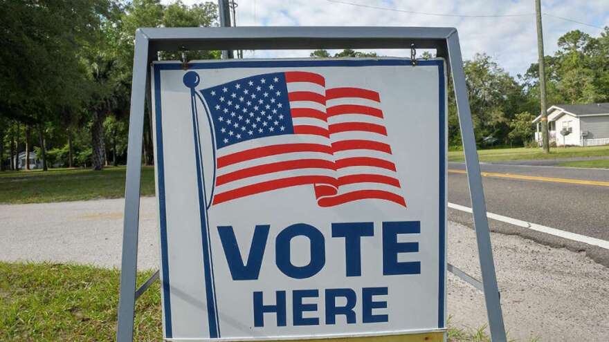A sign directing people to a Jacksonville voting precinct is pictured.Photo: Bill Bortzfield / WJCT News