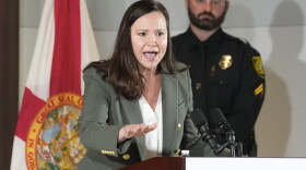 FILE - Florida Attorney General Ashley Moody speaks at a news conference, Jan. 26, 2023, in Miami. (AP Photo/Marta Lavandier, File)