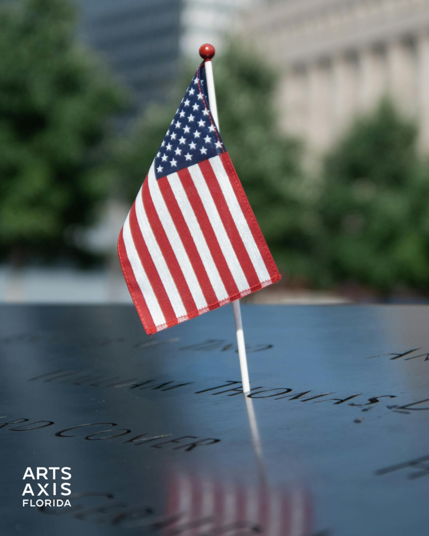 American flag on the 9/11 memorial in New York City