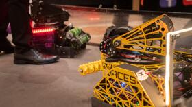 Students had the chance to demonstrate their robotics skills by throwing balls into a goal. March 31, 2026.