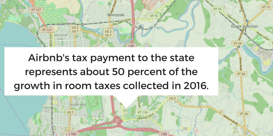 Airbnb's tax payment to the state represents about 50 percent of the growth in room taxes collected in 2016.