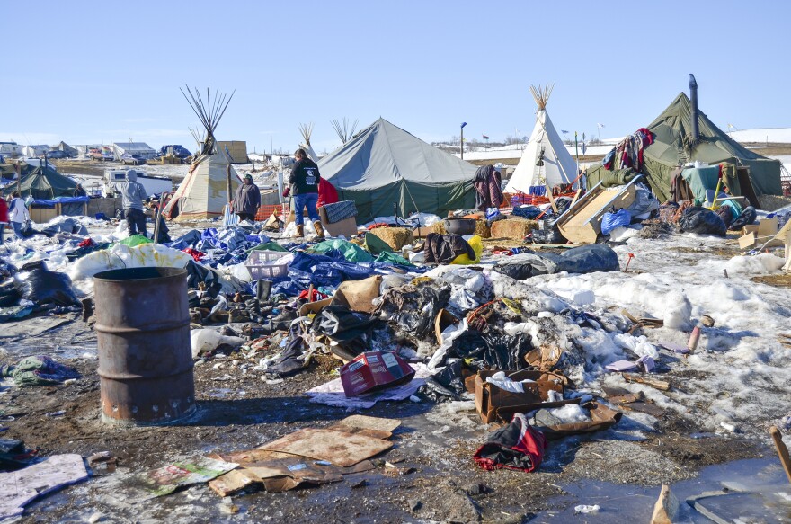 Piles of debris remain at camp. Some of these items were donated by people who support the movement. Others were abandoned by protesters who left camp.