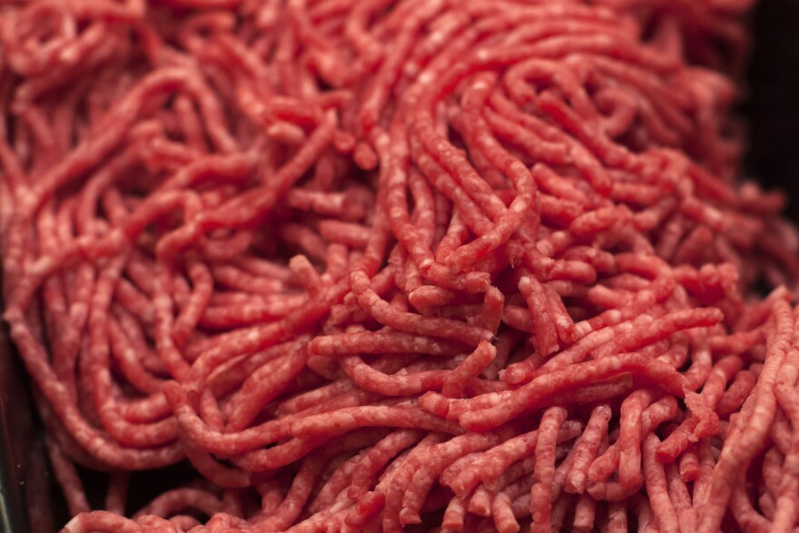 FILE - Ground beef is displayed for sale, April 1, 2017, at a market in Washington. Federal health officials said Tuesday, July 25, 2023, that ground beef contaminated with salmonella has sickened at least 16 people, including six hospitalized, in four Northeastern states.