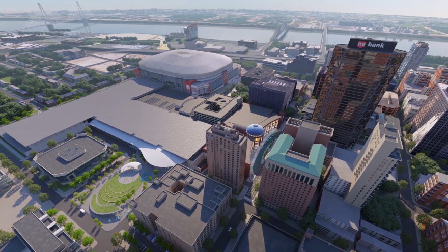 The proposal would upgrade the America's Center Convention Center in downtown St. Louis to include a new public park and large ballroom among other improvements to the complex, as depicted in this artist's rendering.