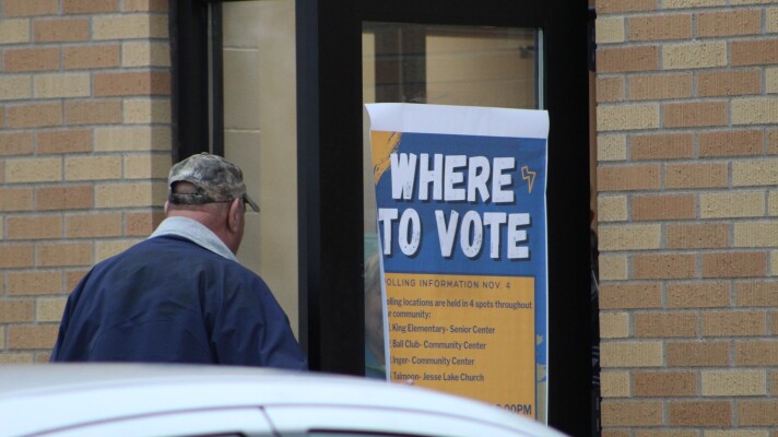 A voter enters the polling place Nov. 4, 2025, at King Elementary School in Deer River.