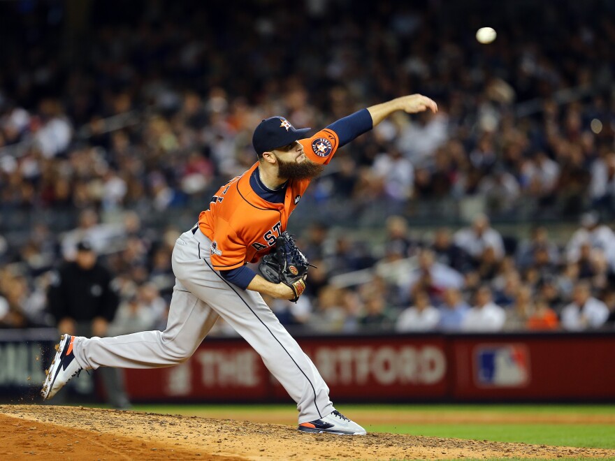 Houston pitcher Dallas Keuchel, who won 20 games while striking out 216 this season, threw six strong innings in the Astros' wild card game win Tuesday night.