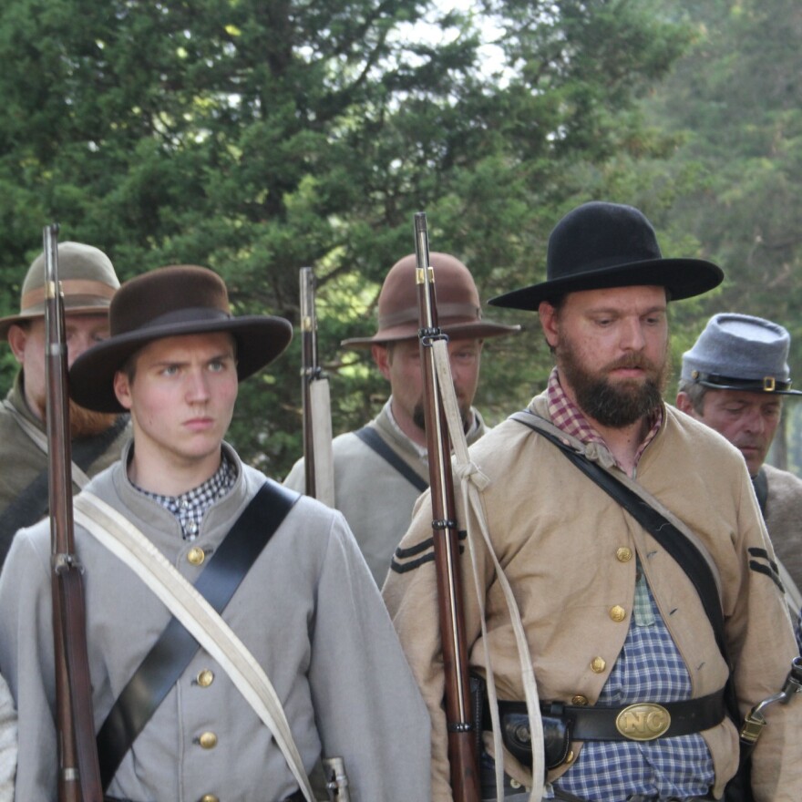 58th Regiment Confederate reenactors from North Carolina drill at Chickamauga National Battlefield.