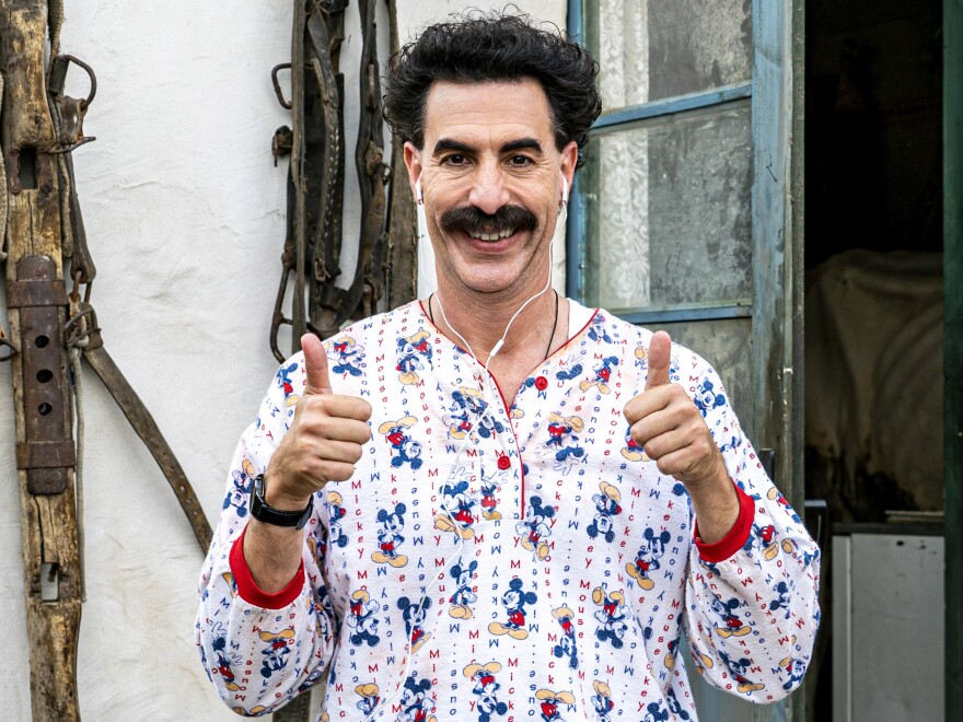 Baron Cohen plays a Kazakh TV<strong> </strong>journalist who travels around the U.S. with his daughter in <em>Borat Subsequent Moviefilm.</em>