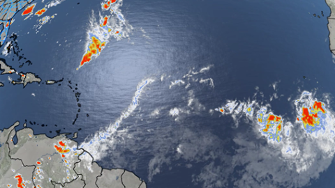 Satellite image showing Invest 96L in the eastern Atlantic Ocean on August 27, 1987.