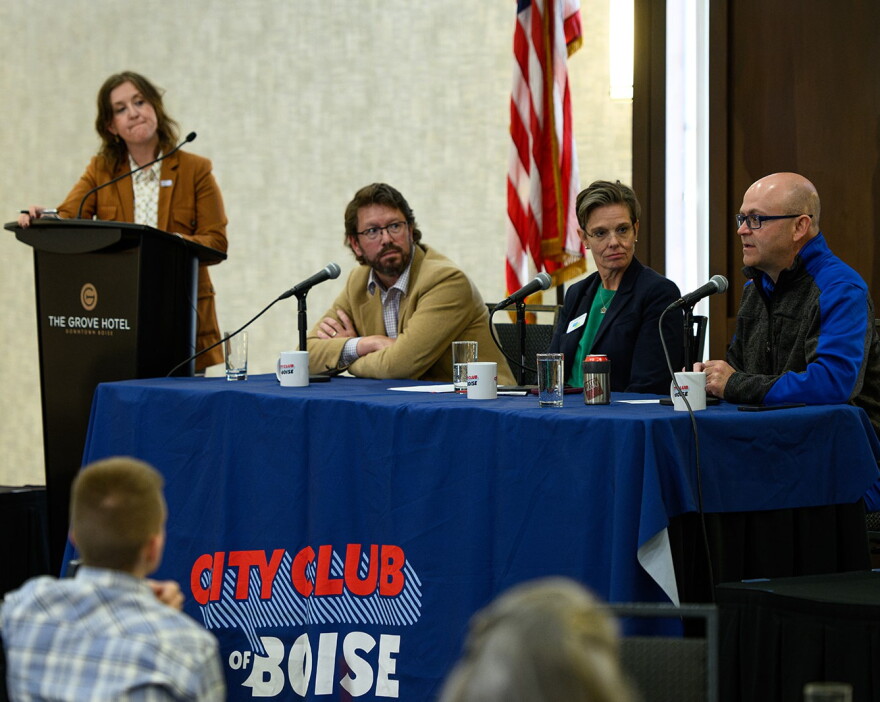 From L-R: Melissa Davlin (moderator), Robert Berry, Dr. Sam Martin, Idaho Secretary of State Phil McGrane
