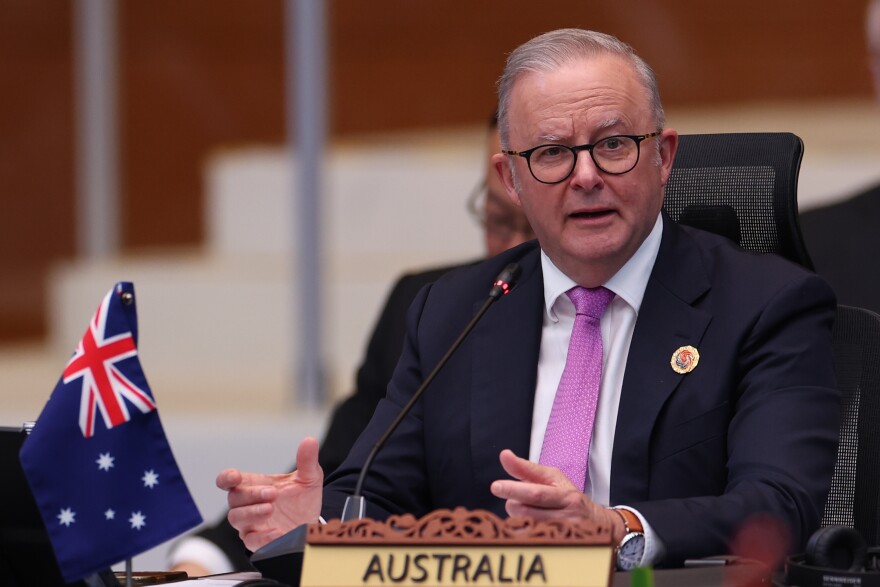 Australian Prime Minister Anthony Albanese speaks during a summit on, Oct. 28, 2025. Albanese met with his counterpart Prime Minister Matthew Wale earlier this month to finalize a security deal with the Solomon Islands. (Chalinee Thirasupa/Pool Photo via AP)