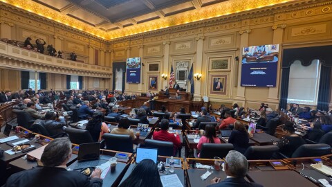 Members of the Virginia House of Delegates gather at the beginning of Wednesday's session.