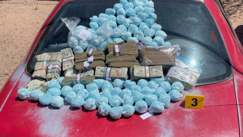 This photo provided by the U.S. Drug Enforcement Administration shows pills containing fentanyl which were seized by the DEA in New Mexico, on April 28, 2025. 