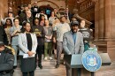 Luke Sikinyi, the vice president for public policy at the Alliance for Rights and Recovery speaks in front of the Million Dollar Staircase in the New York State Capitol Building (Albany, N.Y.) on March 4, 2025.