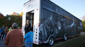 A trailer carrying the Wall That Heals arrives at the University of Southern Indiana, Oct. 28, 2026