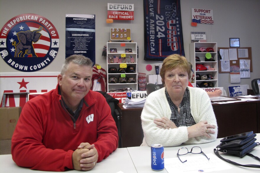 Brown County Republicans Matt Roeser and Sandy Juno say they’re concerned about election integrity. Roeser is one of the 100 to 200 poll workers signed up by Brown County Republicans to be either a poll observer or worker. They are seen at the Brown County GOP headquarters in Green Bay, Wis. on Oct. 12, 2022.