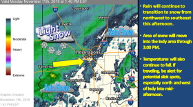 Rain will continue to transition to snow from northwest to southeast this afternoon.