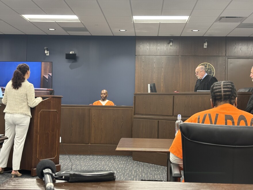 Special Judge Tyler Gill looks on as Darryl Montgomery is questioned by Kentucky Innocence Project attorney Whitney Allen.