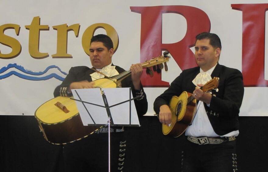 Las Vegas mariachi musicians perform the new song on April 12.