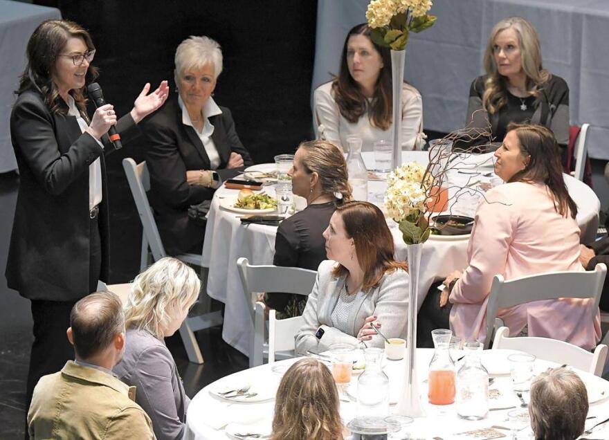 Lt. Gov. Deidre Henderson speaks during a luncheon for women leaders on Wednesday in Logan.