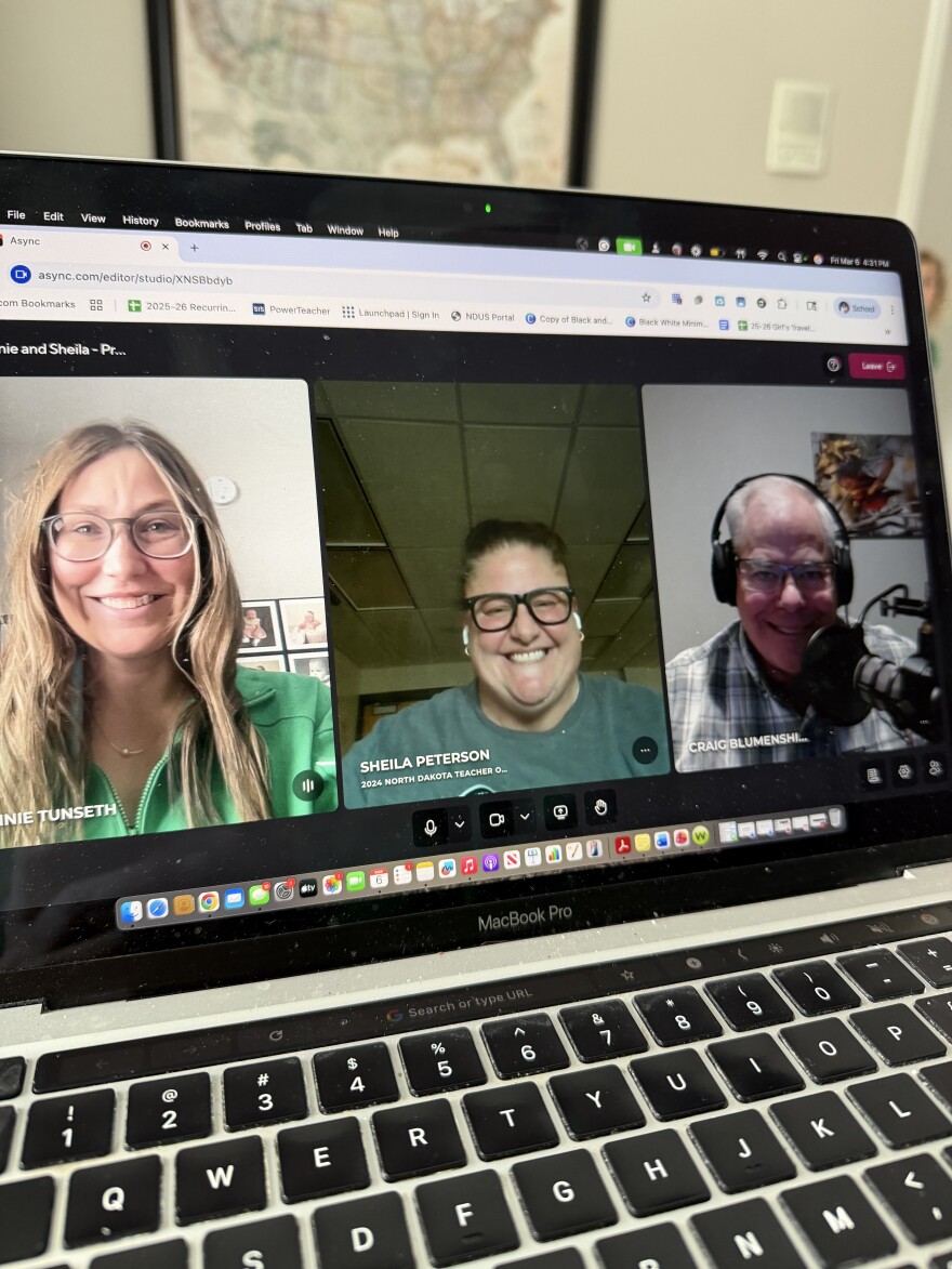 Frannie Tunseth, the current North Dakota Teacher of the Year, left, and Sheila Peterson, the 2024 North Dakota Teacher of the Year, center, speak with Main Street about student mental health in North Dakota schools, including strategies to help students feel seen, heard and supported.