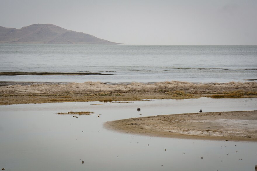 The water level of the Great Salt Lake seen from the Black Rock historic site along the California Trail, March 29, 2025.