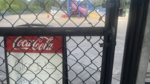 A view through the closed gates at McNaughton Splash Park in Elkhart.