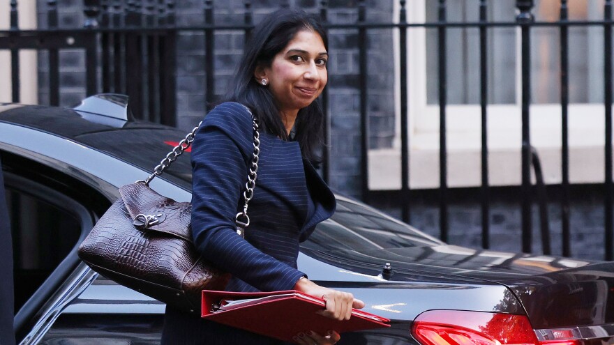 Home Secretary Suella Braverman arrives for the weekly Cabinet meeting at No. 10 Downing Street last week. She resigned earlier this week, ostensibly for having sent a sensitive document, from a personal email account