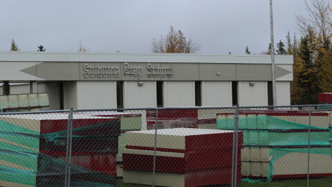 School furnishings sit on the lawn outside Soldotna Prep School on Tuesday, Oct. 6, 2026 in Soldotna, Alaska.
