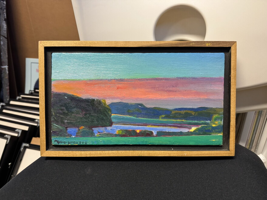 A painting by contemporary Medina County artist Charles Basham was set on a chair in the Cleveland Artists Foundation’s former home at the West 78th Street Studios. 