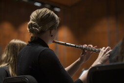 CCM wind ensembles rehearse in the newly renovated Patricia Corbett Auditorium.