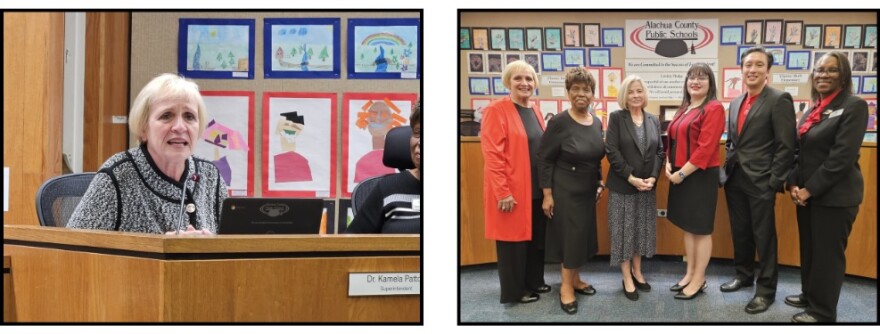 Kamela Patton and the Alachua County School Board. From left to right, Kamela Patton, Leanetta Mcnealy, Kay Abbit, Sarah Rockwell, Thomas Vu, and Tina Certain (Courtesy of Alachua County Public Schools)
