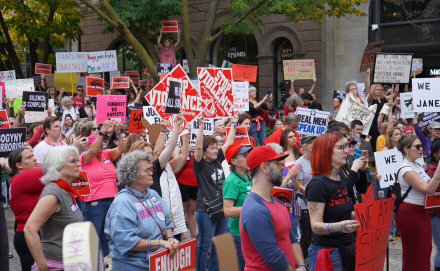 Protesters gathered in downtown Ithaca Tuesday, expressing outrage over Cornell University’s handling of an alleged sexual assault in 2024 and urging faculty to issue a vote of no confidence in the university administration.