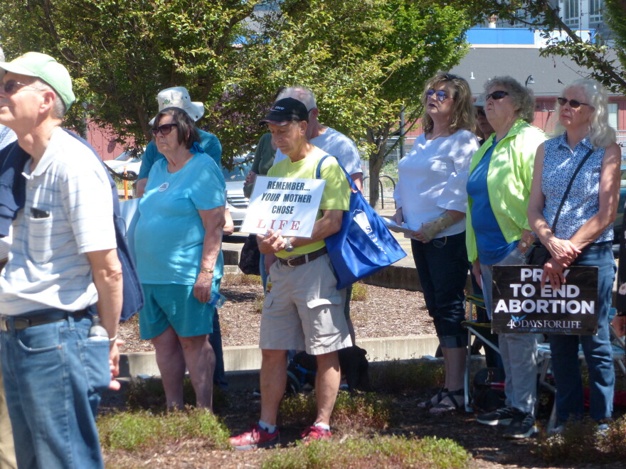 A small contingency of people who identify as pro-life gathered in Eugene to rejoice over the Supreme Court's decision to overturn Roe v. Wade.