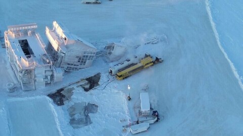 aerial photo of snowy accident site