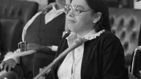 Judy Heumann, a former State of California rehabilitation agency employees takes part in a Washington news conference to call attention to the outback in funds by the Reagan administration for their program. (John Duricka/AP)