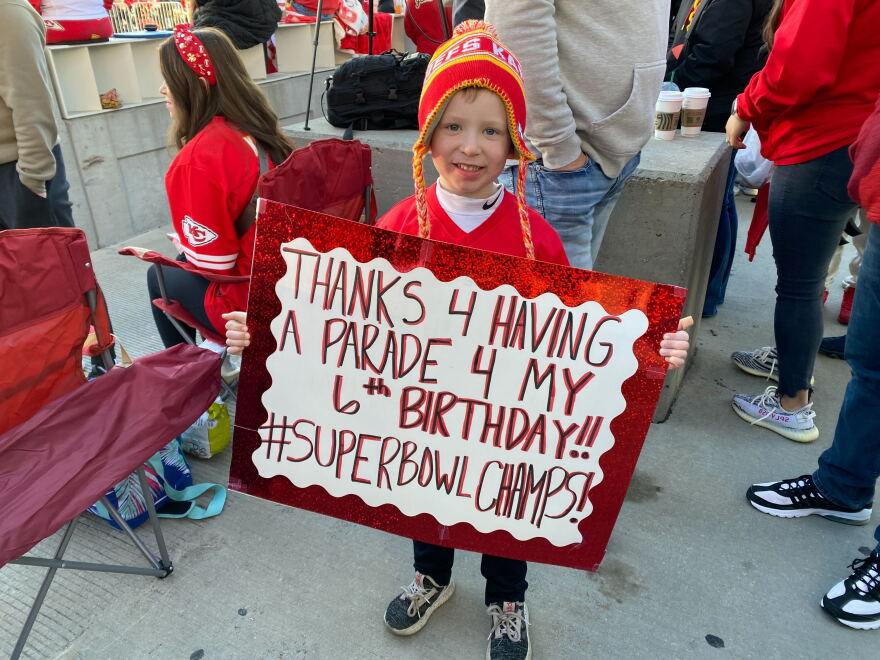 Koy Williams is celebrating his sixth birthday on the Chiefs victory parade route, on Feb. 14, 2024.
