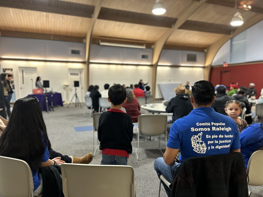 Members of local immigrant advocacy group Comité Popular Somos Raleigh sit in on a forum at St. Luke's Episcopal Church about immigration enforcement on Sunday, Jan. 19, 2025.