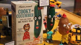Toys at the Toytopia exhibition at the Peoria Riverfront Museum. Cooky Cucumber and Mr. Potato head. 