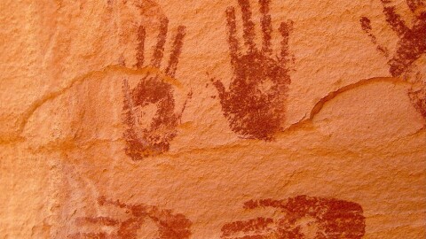 A hard-to-reach rock art on a panel in the remote Lukachukai Mountains of the Navajo Nation features rows of 1,500-year-old handprints.