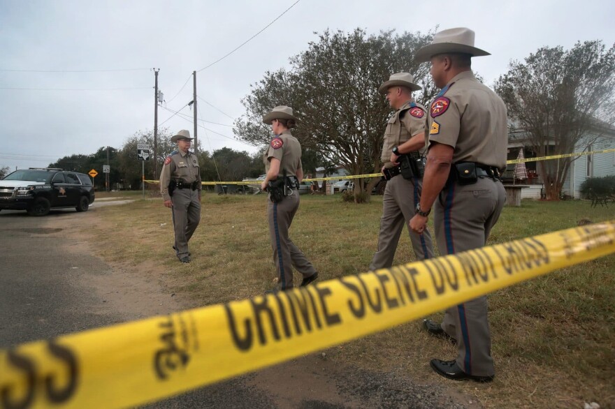 Law enforcement officials continue their investigation into the shooting at the First Baptist Church of Sutherland Springs on Nov/ 7, 2017 in Sutherland Springs, Texas.
(Scott Olson/Getty Images)