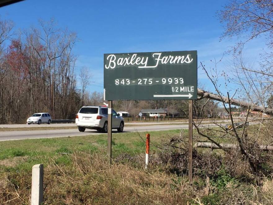Sign at the end of the road near the Baxley's farm