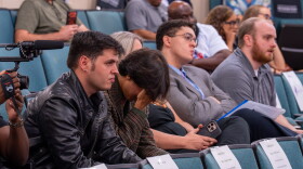 From left: Kagan Vann and Dominic Hendricks spoke to the Fort Myers City Council Monday afternoon, urging Mayor Kevin Anderson to resign over allegations of sexual impropriety. Anderson did not resign.