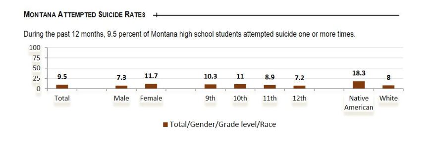 During the past 12 months, 9.5 percent of Montana high school students attempted suicide one or more times.