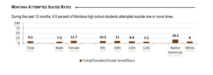 During the past 12 months, 9.5 percent of Montana high school students attempted suicide one or more times. 