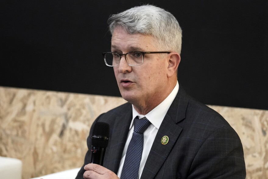 FILE - Rep. Brandon Williams, R-N.Y., speaks during a session at the COP28 U.N. Climate Summit, Dec. 9, 2023, in Dubai, United Arab Emirates. Williams is the Republican candidate in New York's 22nd Congressional District. (AP Photo/Joshua A. Bickel, File)