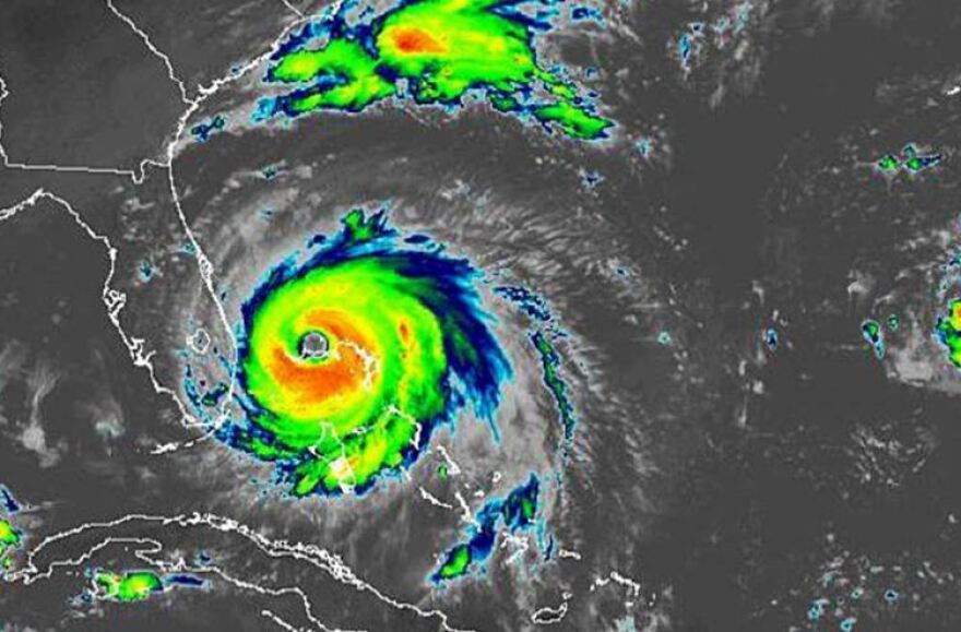 An infrared satellite image shows Hurricane Dorian over the Bahamas. NOAA