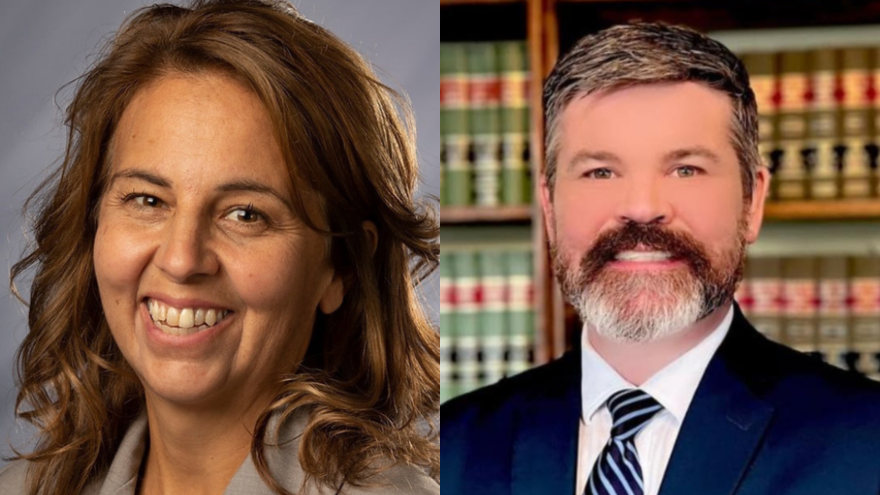 Indiana Senate District 41 candidates from left to right: Republican Michelle Davis and Democrat Ross Thomas.